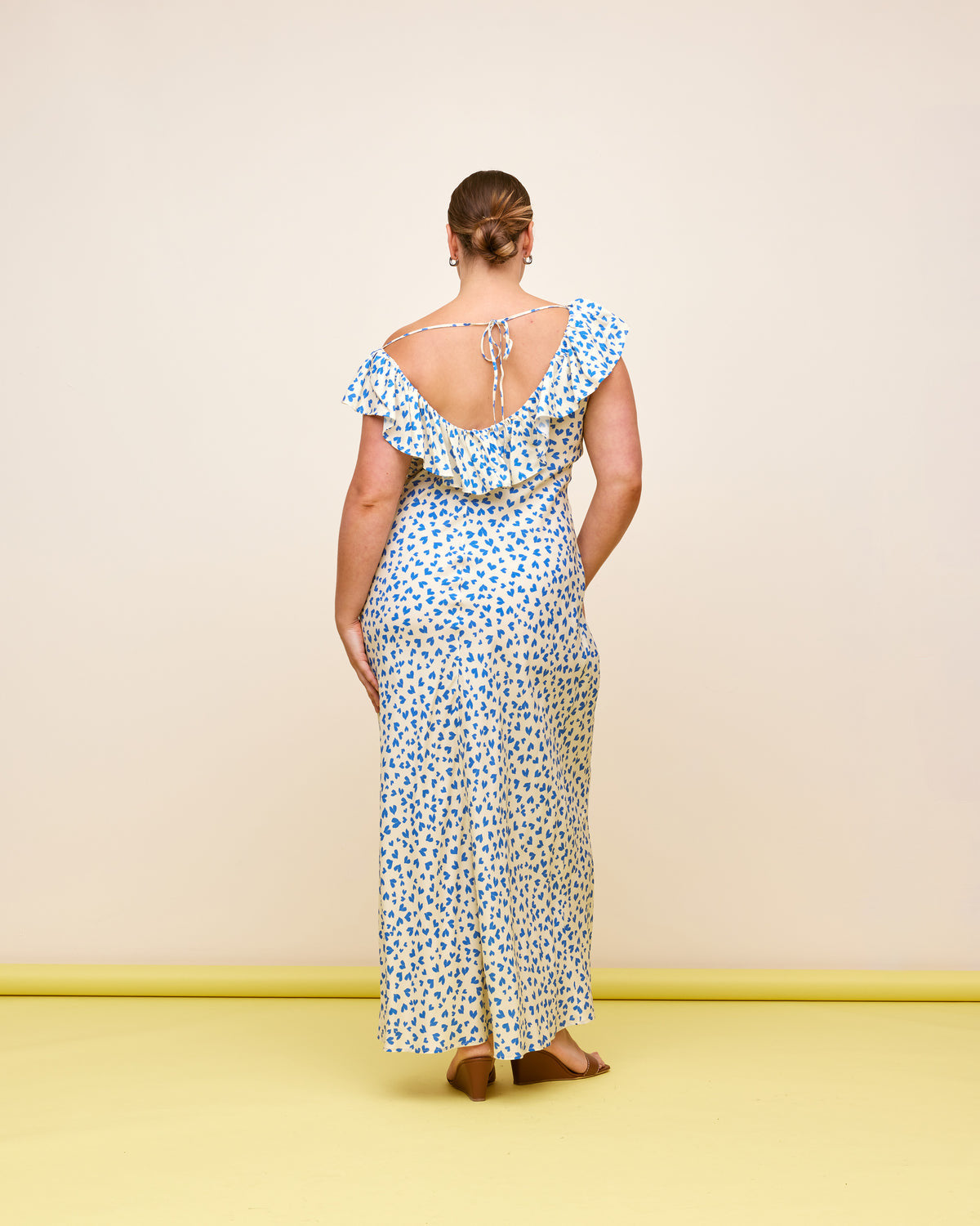 Hazel Ruffle Dress - Blue Scattered Hearts