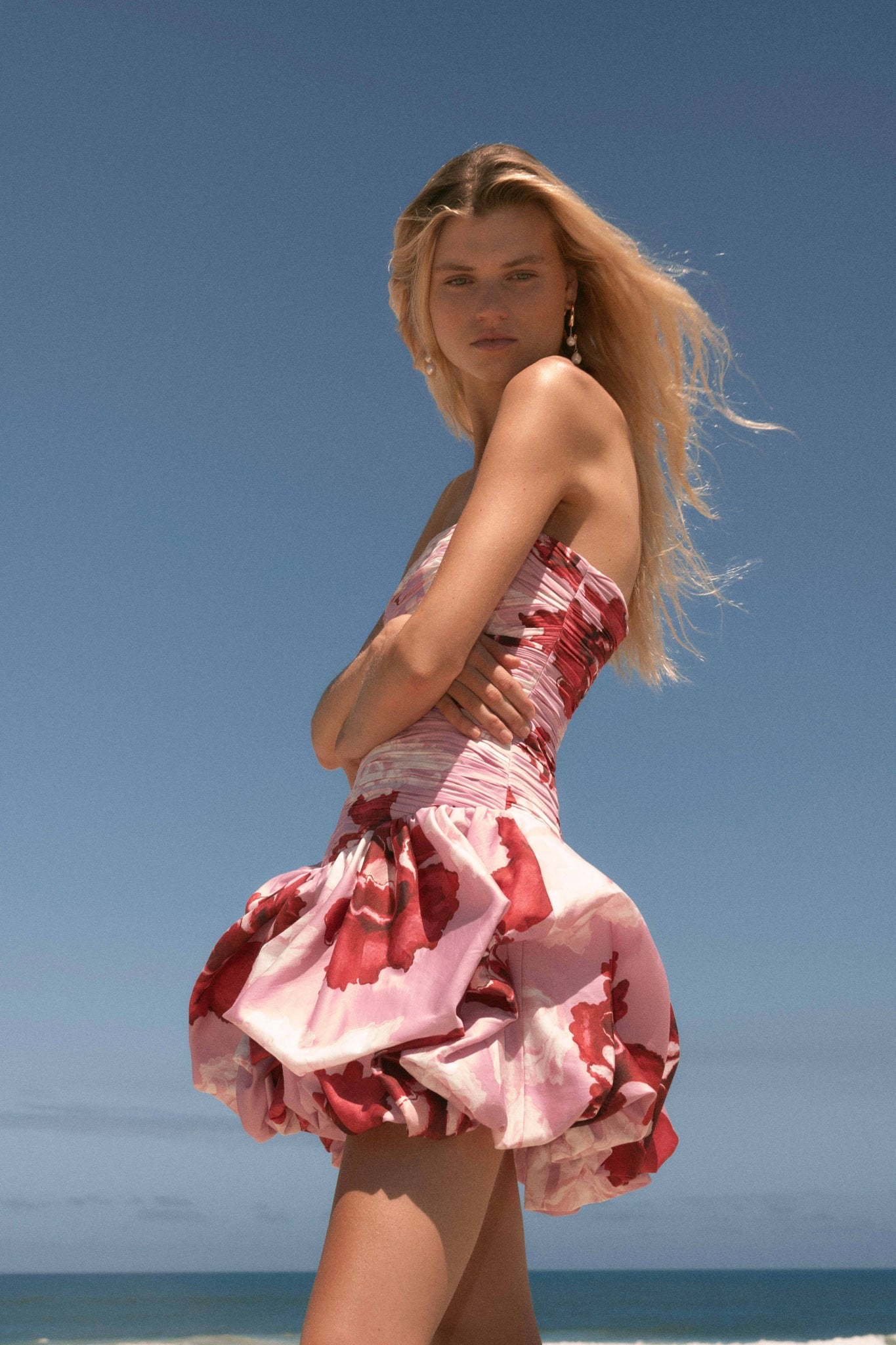 Violette Bubble Hem Mini Dress - Pink Boldy Bloom