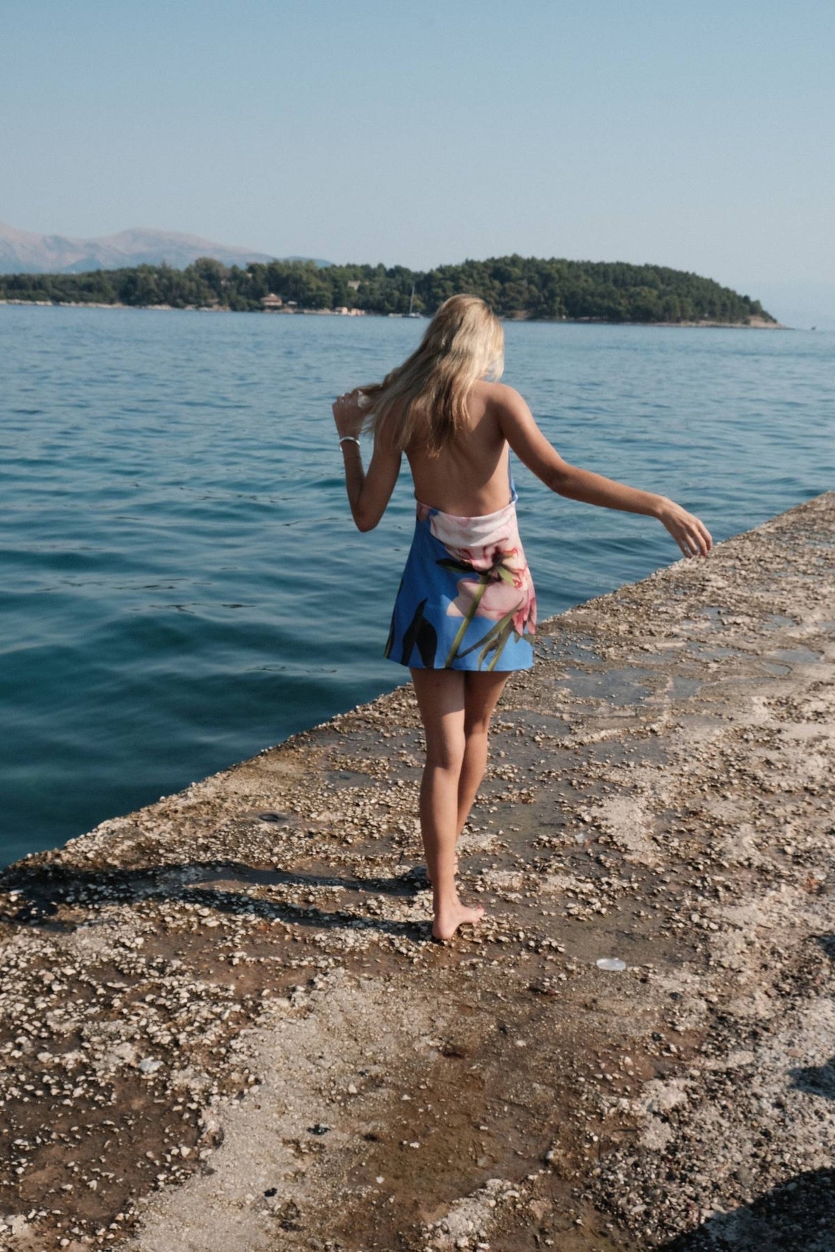 Mini Cowl Slip Dress - Cobalt Peony