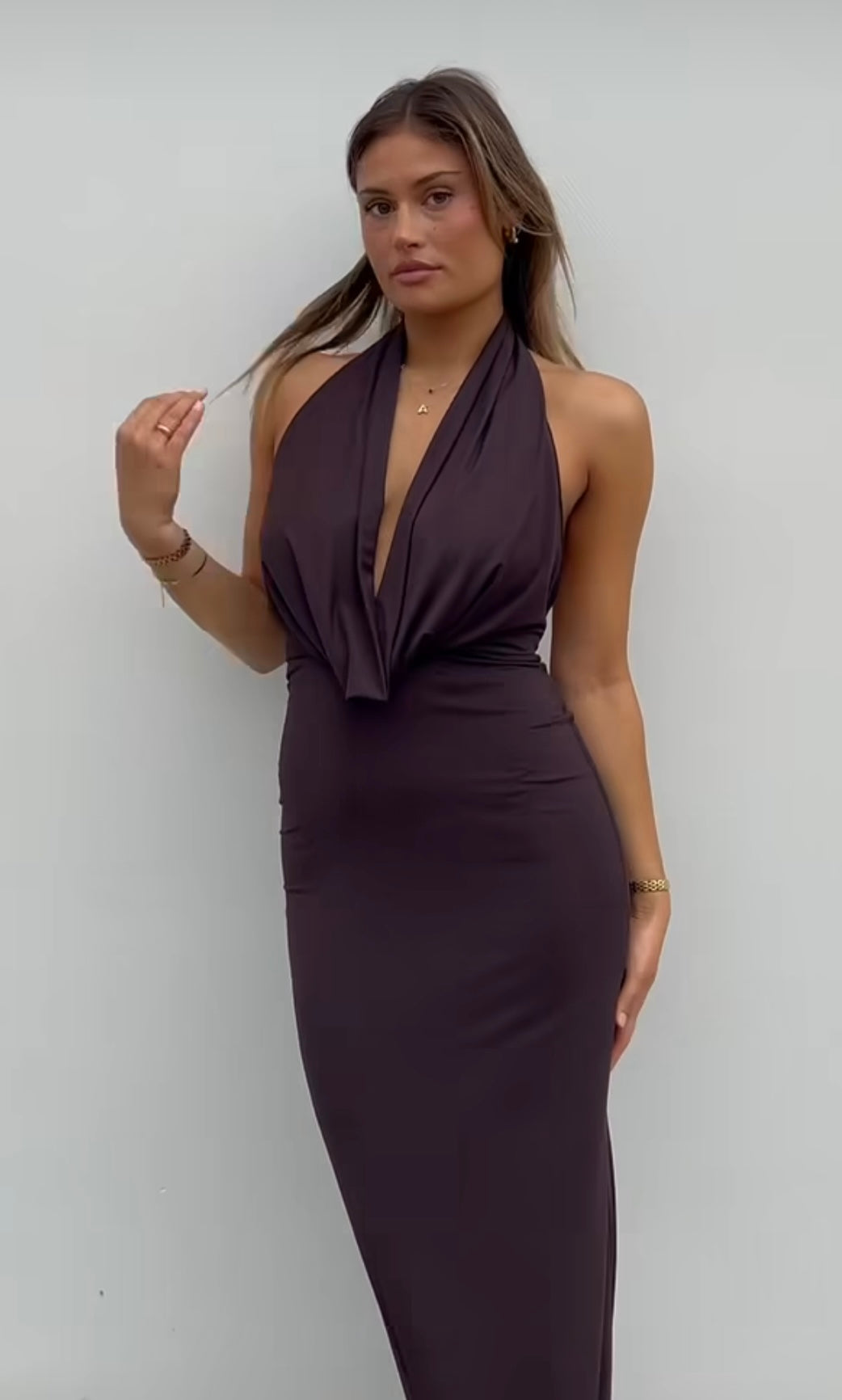 Nessie Cowl Neck Maxi Dress - Dark Chocolate Nessie Cowl Neck Maxi Dress - Dark Chocolate