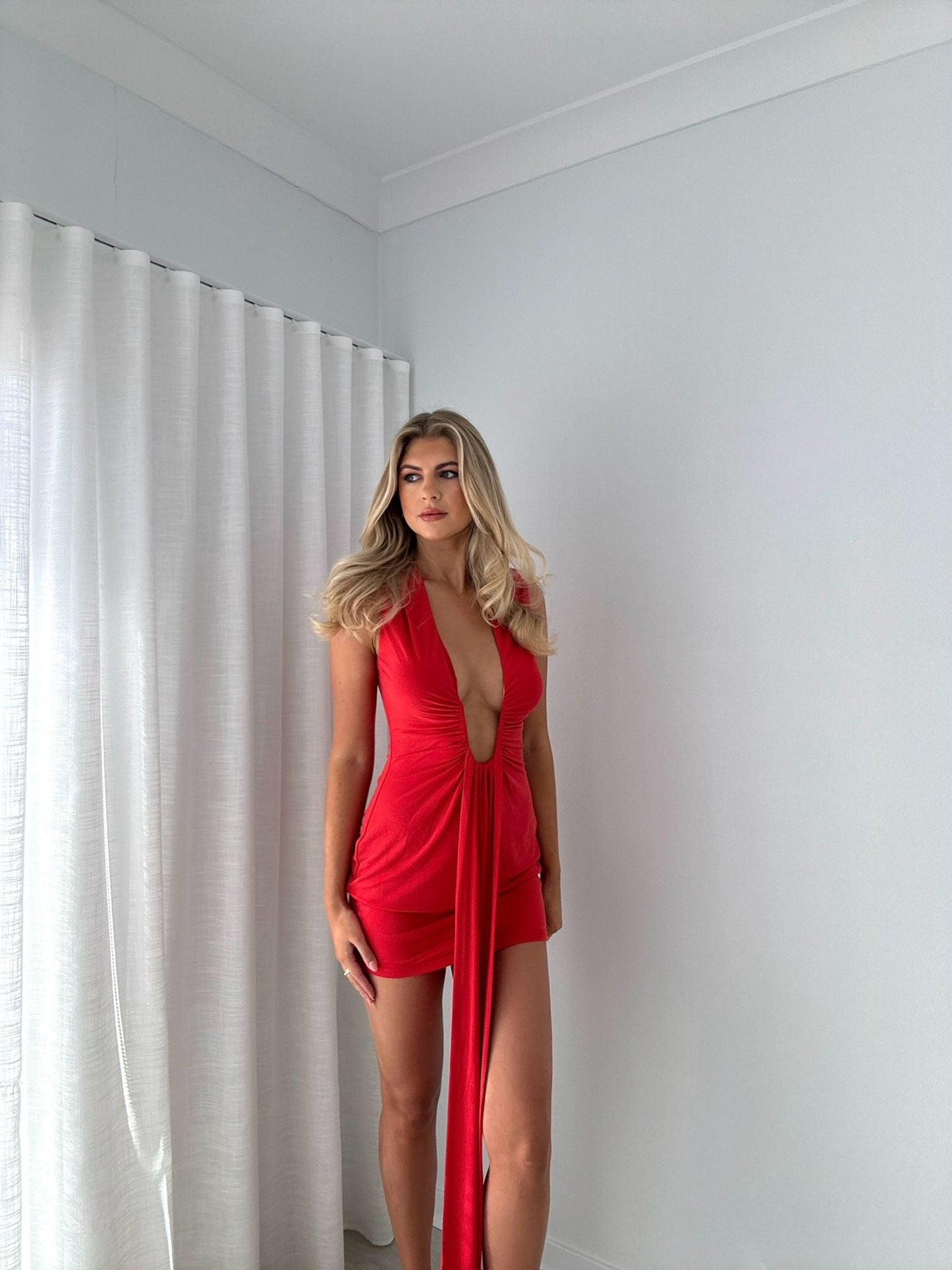Jennifer Cupro Mini Dress - Red