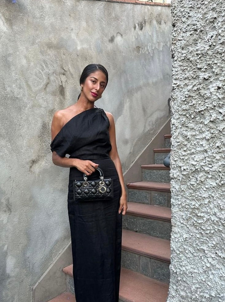 Cass Black Asym Linen Midi Dress