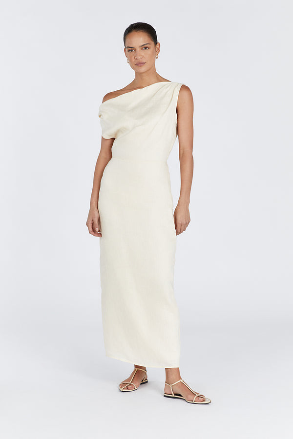 Cass Buttermilk Linen Asym Midi Dress sarahsrentals Cass Buttermilk Linen Asym Midi Dress sarahsrentals