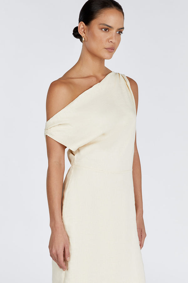 cass white linen asym midi dress Cass White Asym Linen Midi Dress