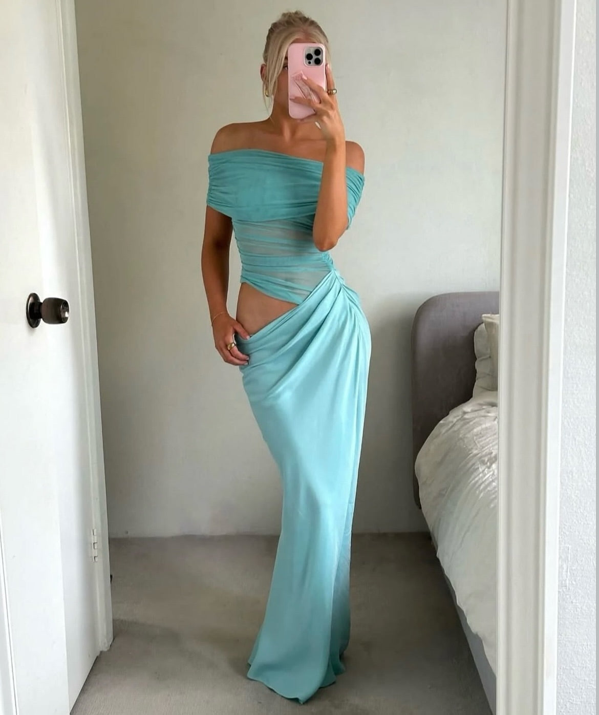 Nico Off Shoulder Maxi Dress - Aquamarine