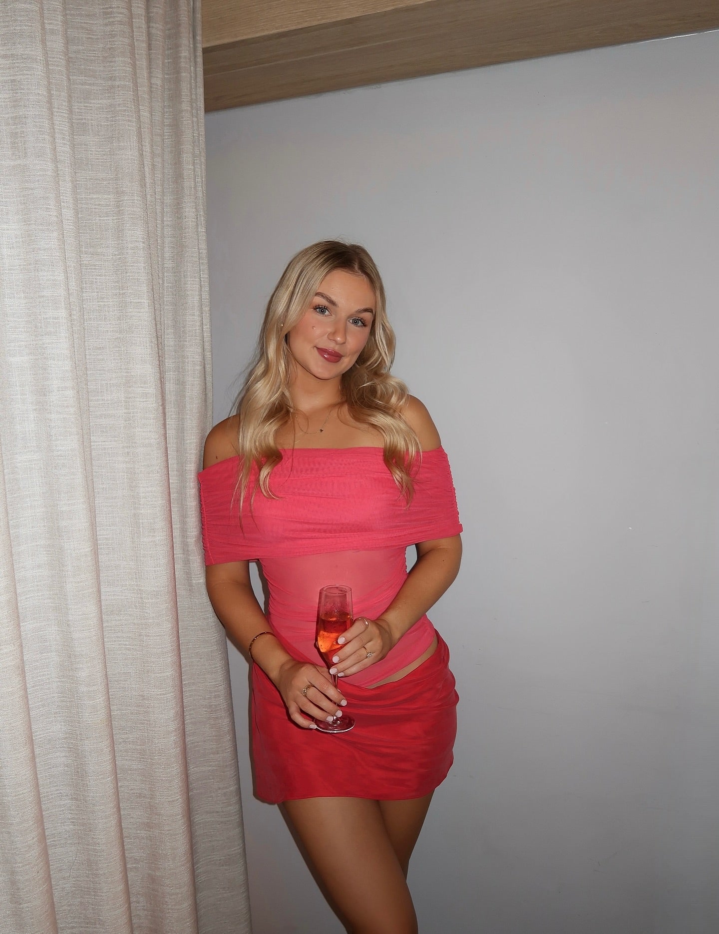 Nico Off Shoulder Mini Dress - Watermelon