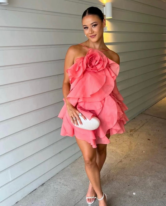 Pandora Layered Mini Dress - Washed Coral