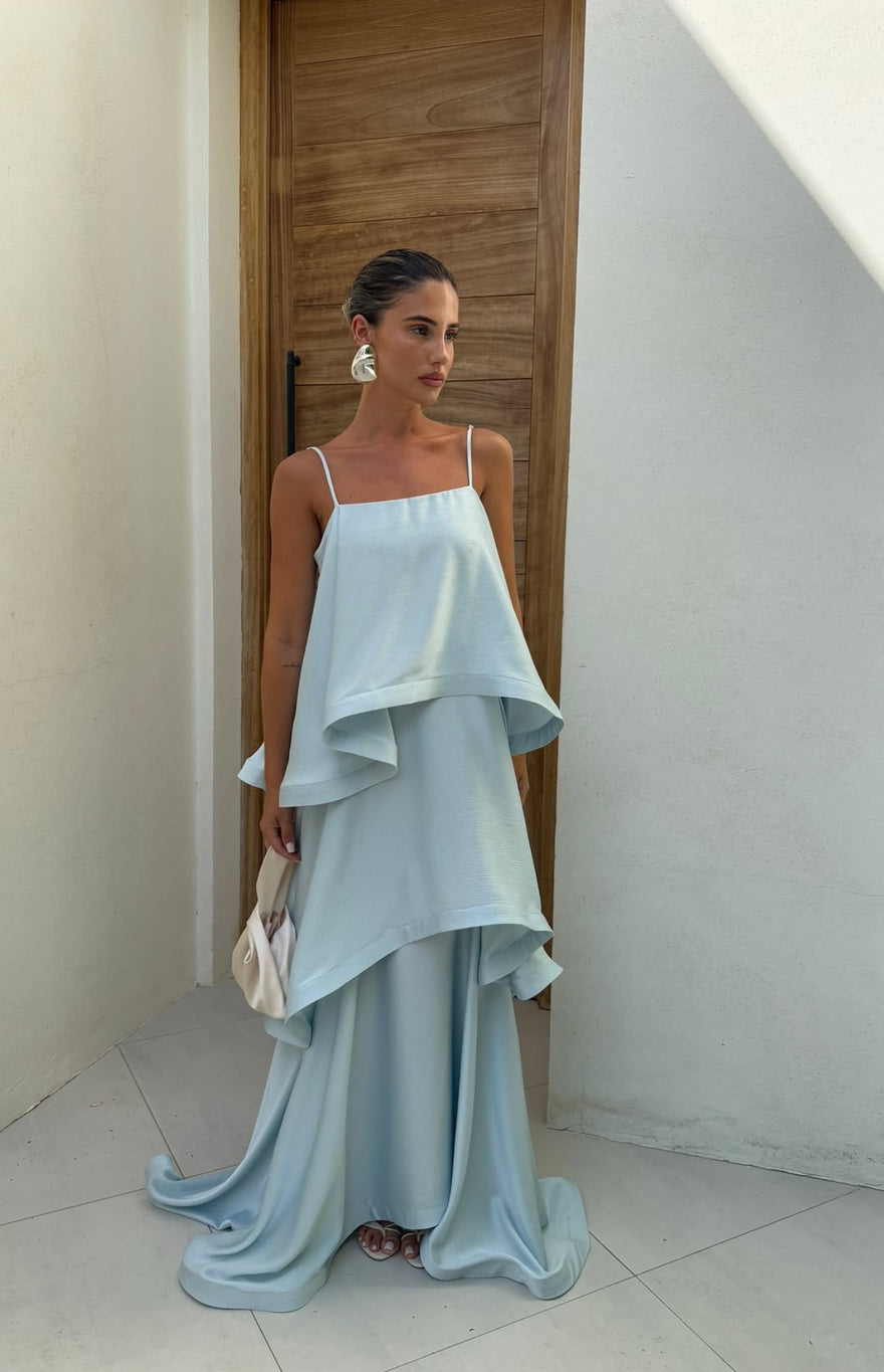 Tilly Tiered Maxi Dress - Pale Blue