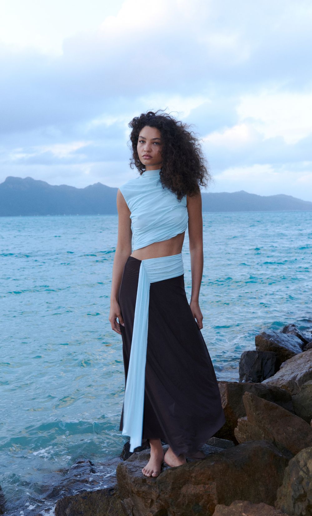 Conni Asym Midi Dress - Arctic Blue/Dark Choc