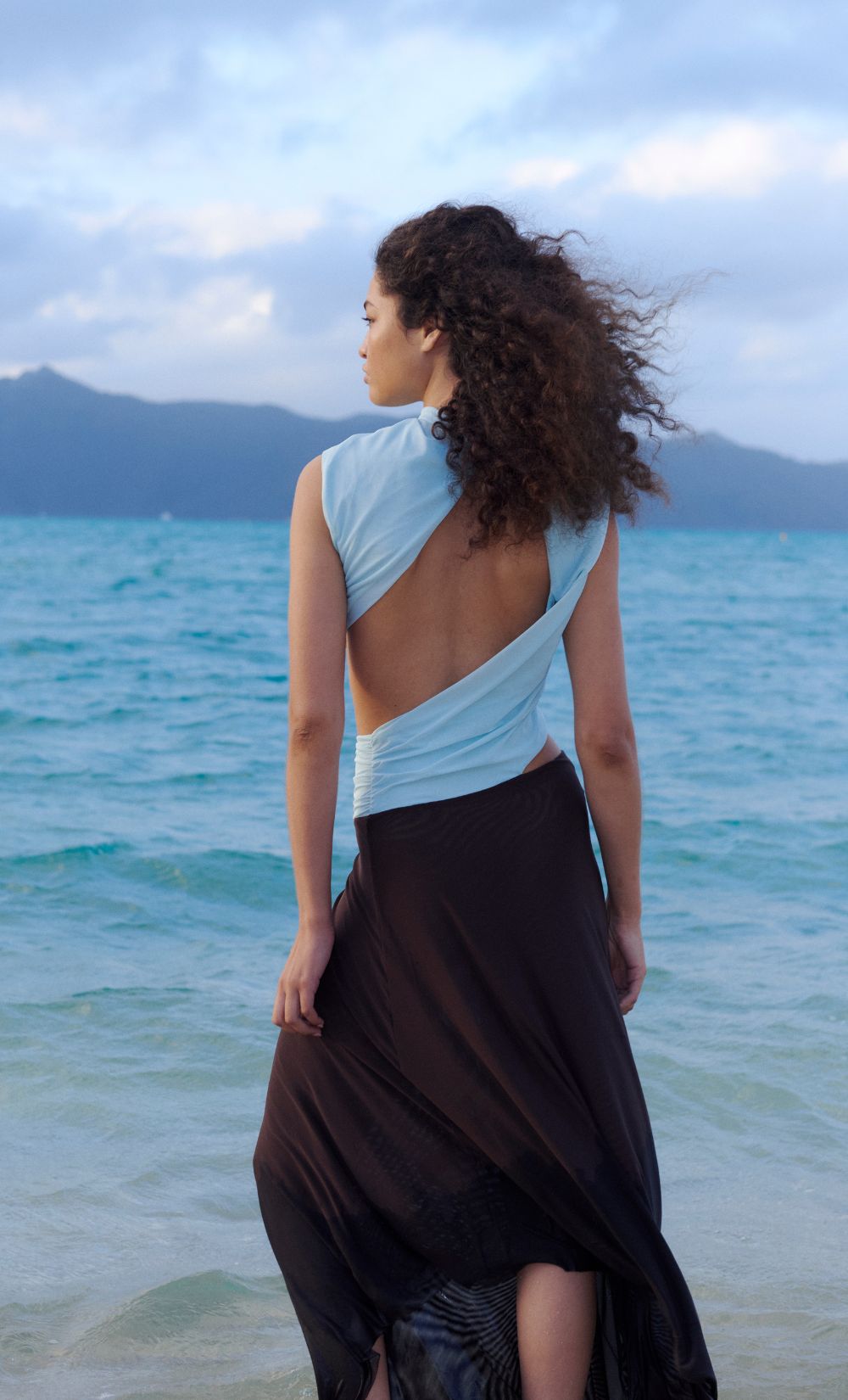 Conni Asym Midi Dress - Arctic Blue/Dark Choc