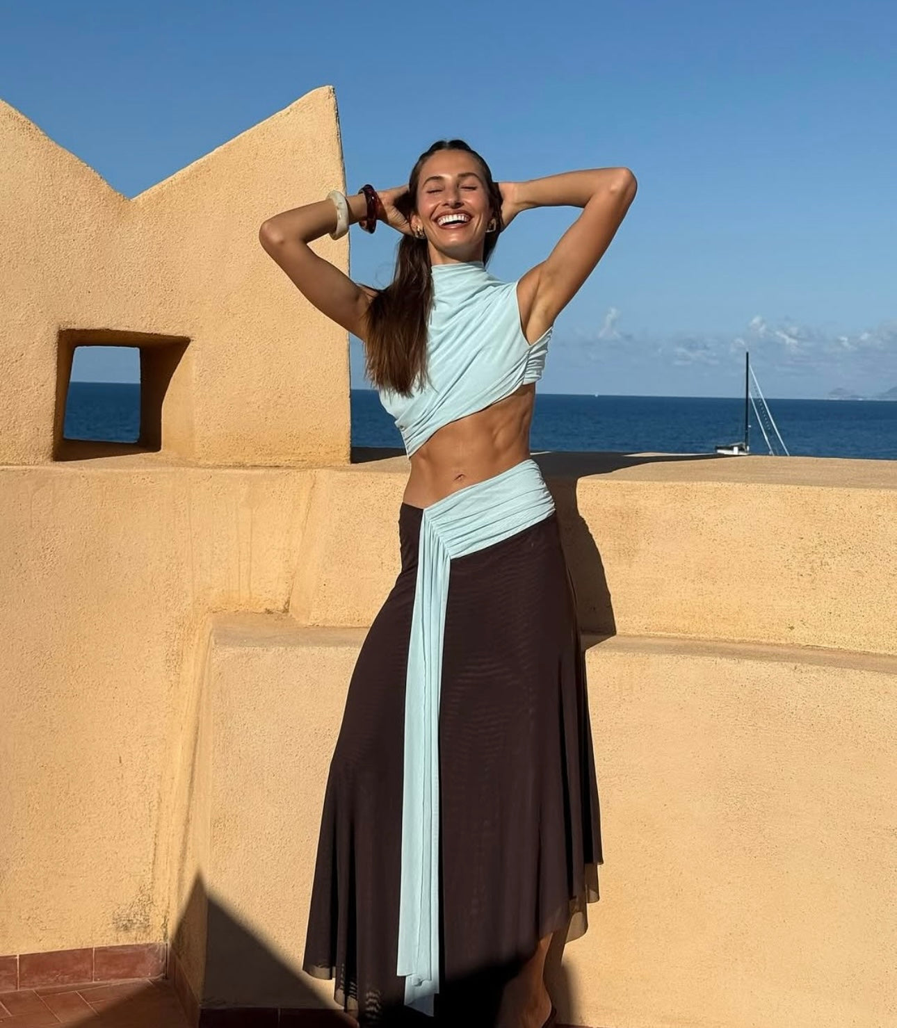 Conni Asym Midi Dress - Arctic Blue/Dark Choc