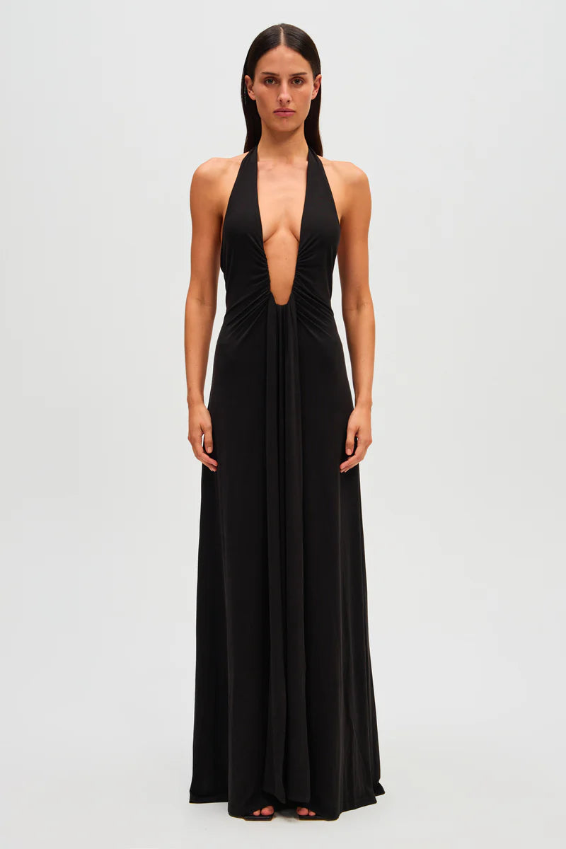 Jennifer Cupro Maxi Dress - Black