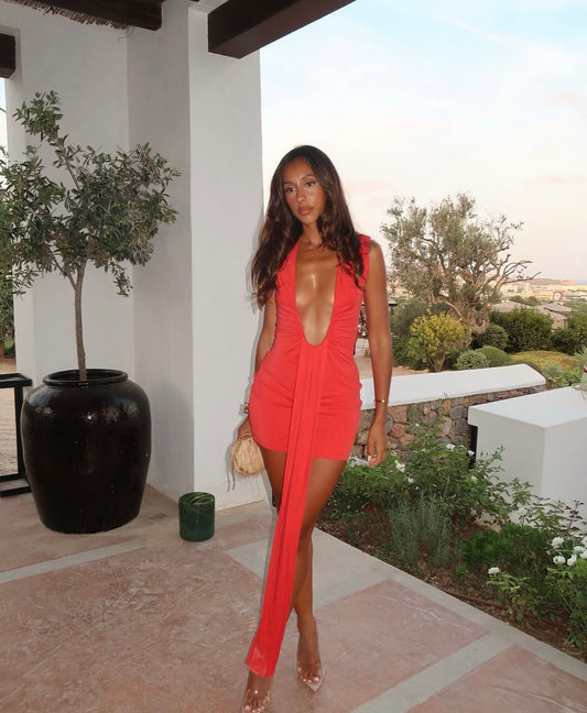 Jennifer Cupro Mini Dress - Red
