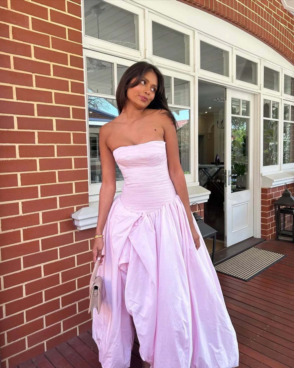 Violette Bubble Hem Maxi Dress - Pastel Pink