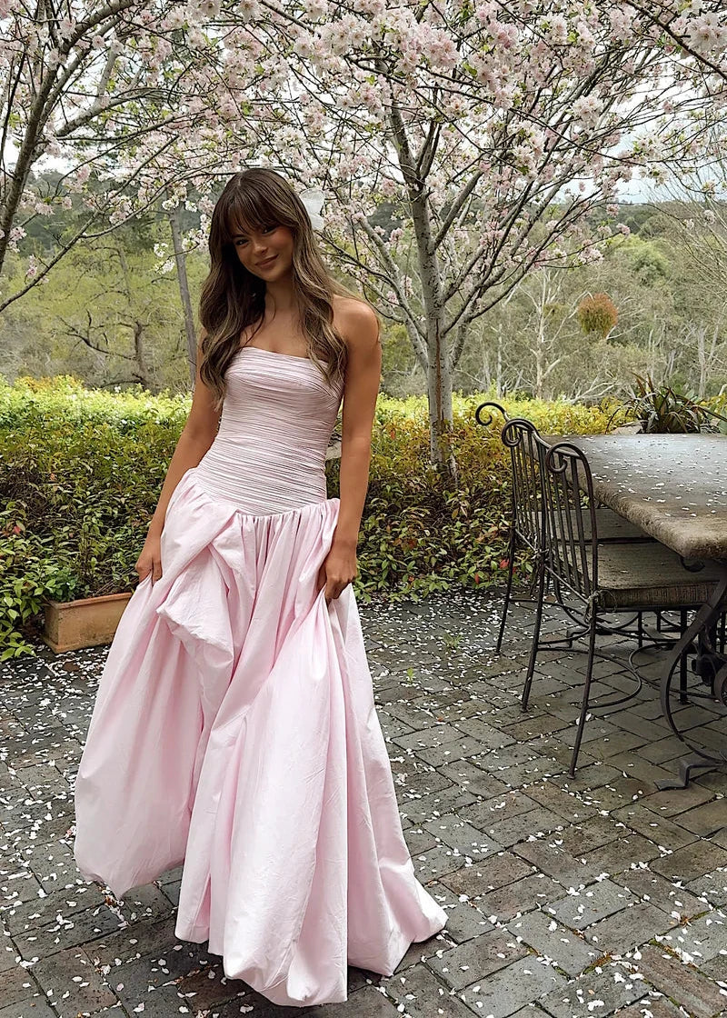 Violette Bubble Hem Maxi Dress - Pastel Pink