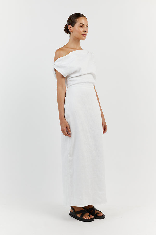 Cass White Asym Linen Midi Dress sarahsrentals Cass White Asym Linen Midi Dress sarahsrentals