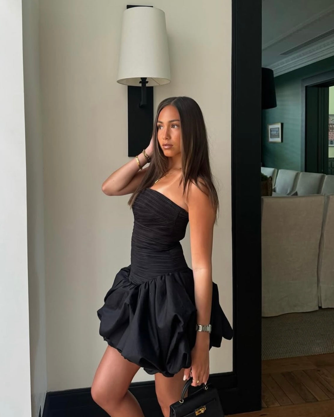 Violette Bubble Hem Mini Dress - Black