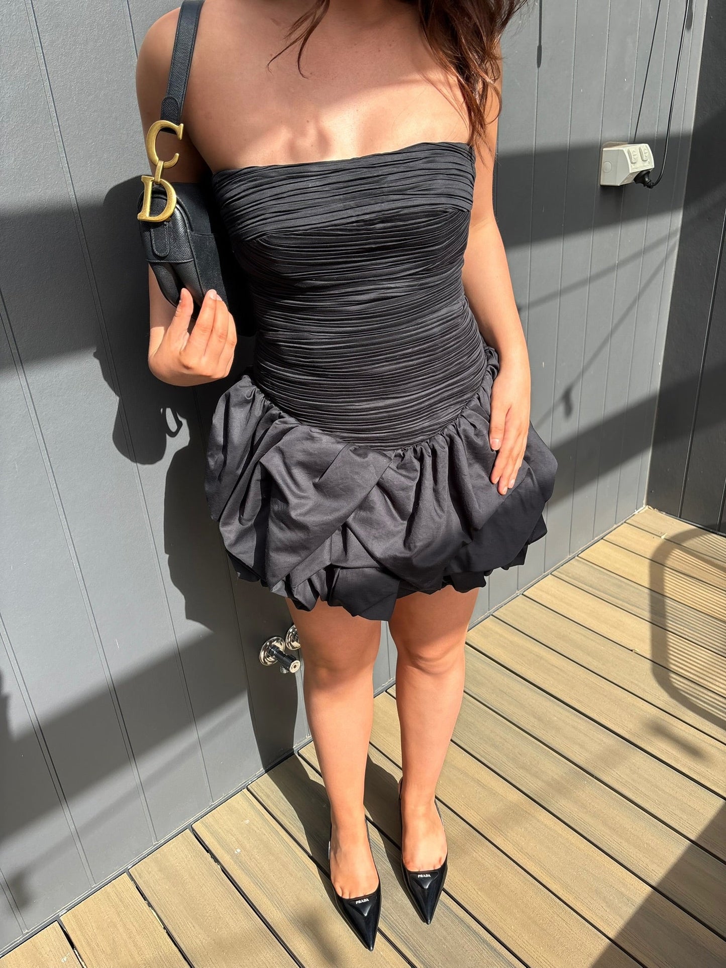 Violette Bubble Hem Mini Dress - Black