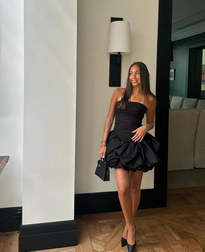 Violette Bubble Hem Mini Dress - Black